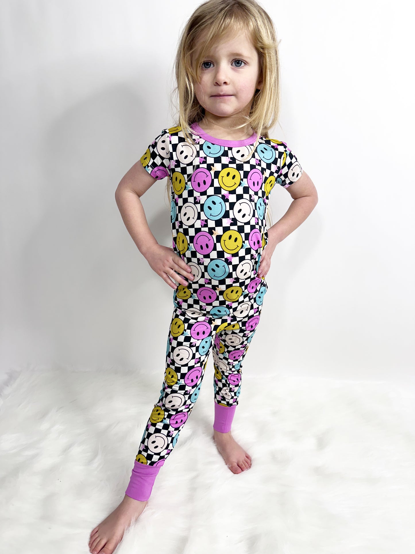 Get Happy Checkered Smiles-2 Piece Pajama Set